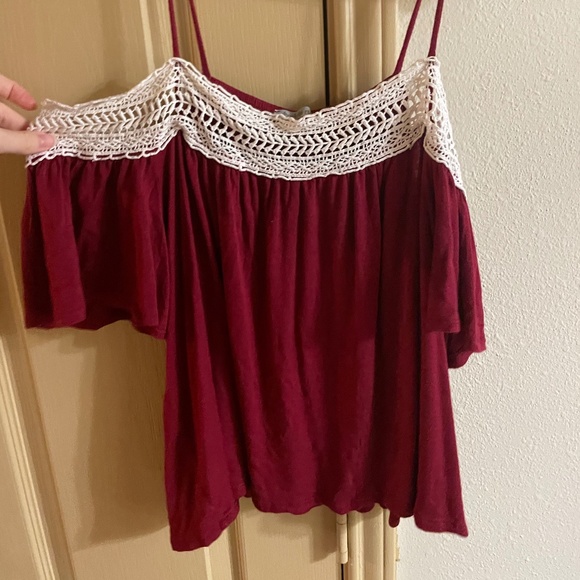 Tops - Off The Shoulder Crimson Top